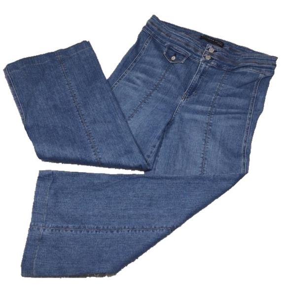 Veronica Beard Jeans Ember Powder Ocean Wash High Rise Two Button Wide Leg Jean - Picture 1 of 16